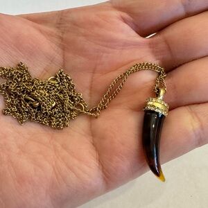 J Crew Tortoise Horn Pendant Necklace Gold Tone Chain Fashion Jewelry